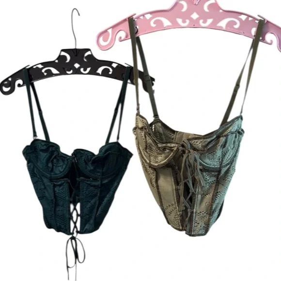 Teal Bustier Stretchy Mesh Corset Crop Top - Picture 2 of 7